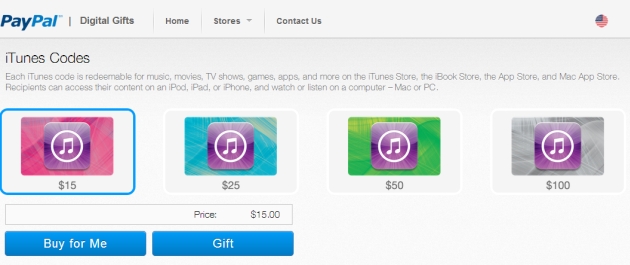 PayPal launches digital gift card store, boasts iTunes as