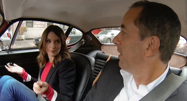 Comedian Tina Fey rides with Jerry Seinfeld in an episode of Comedians in Cars Getting Coffee