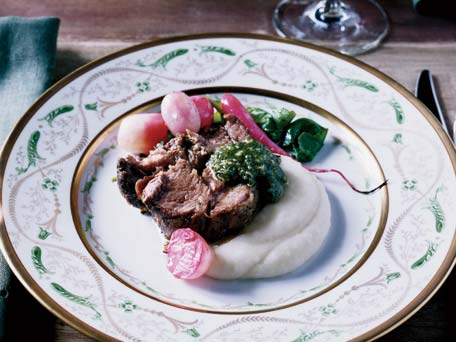 Slow-Roasted Lamb Shoulder with Almond-Mint Pesto