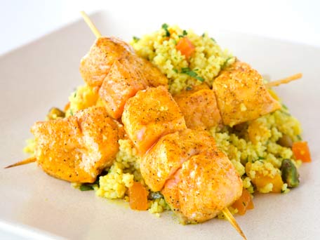Fruit and Nut Couscous with Salmon Kebabs