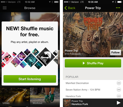 Spotify free streaming on iOS