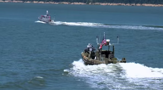 US Navy robot boats swarm together