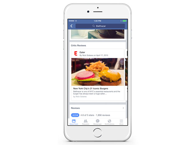 Facebook tests critic reviews in your restaurant searches