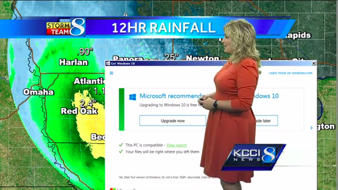 Windows 10 update message interrupts live weather report