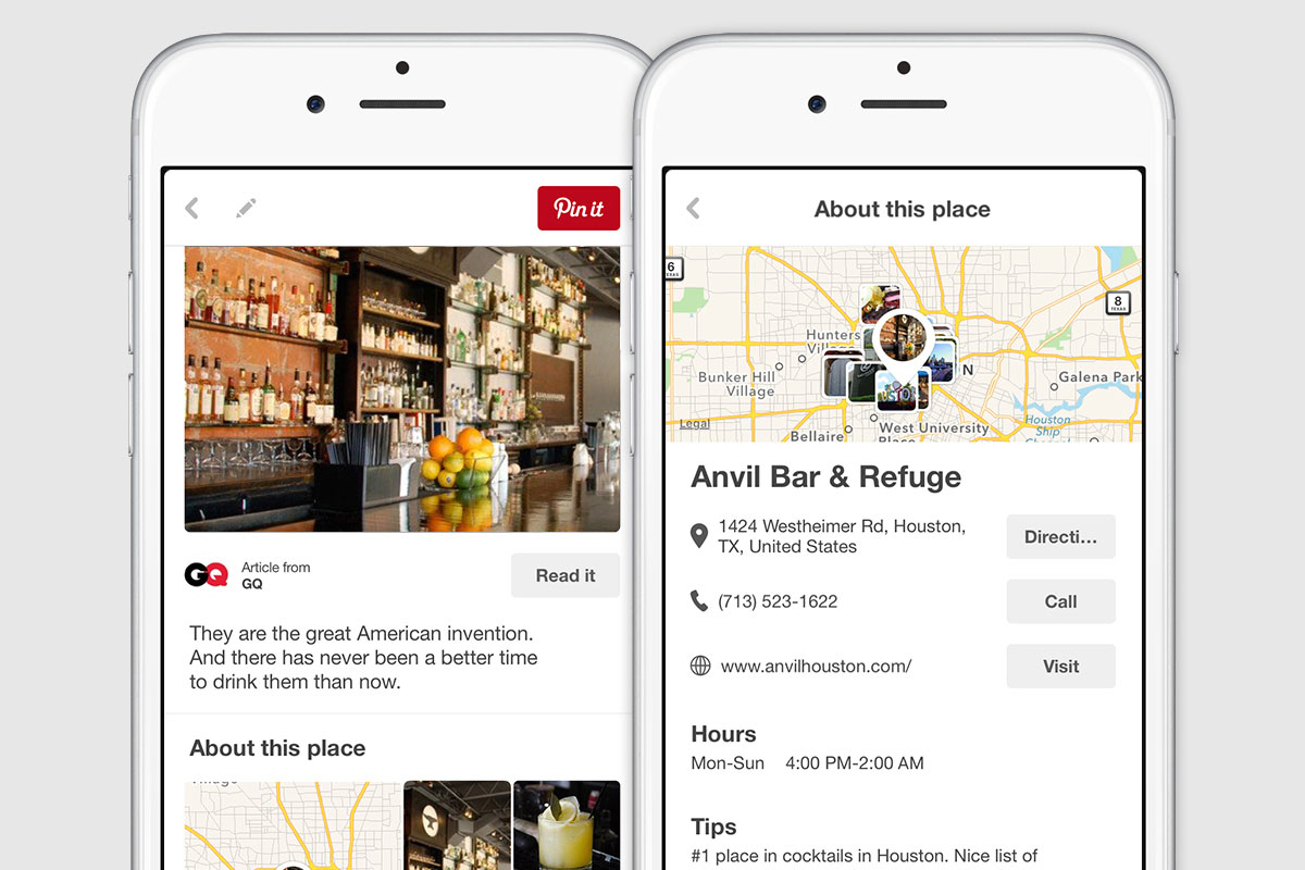 Pinterest&#039;s location pins offer easy access to directions and tips