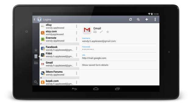1Password 4 for Android on a Nexus 7