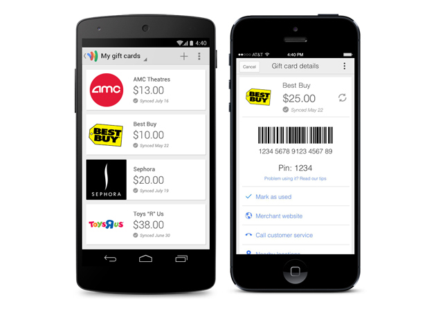 Google Wallet app handling gift cards
