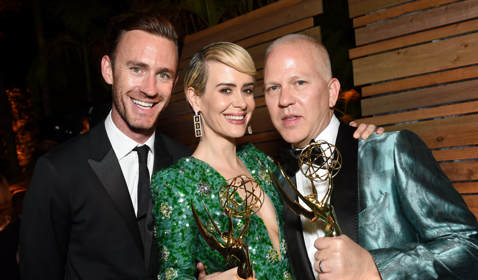 LOS ANGELES, CA - SEPTEMBER 18: Writer John Gray, actor Sarah Paulson and actor Ryan Murphy attends the FOX Broadcasting Company, FX, National Geographic And Twentieth Century Fox Television's 68th Primetime Emmy Awards after Party at Vibiana on September 18, 2016 in Los Angeles, California. (Photo by Emma McIntyre/Getty Images)