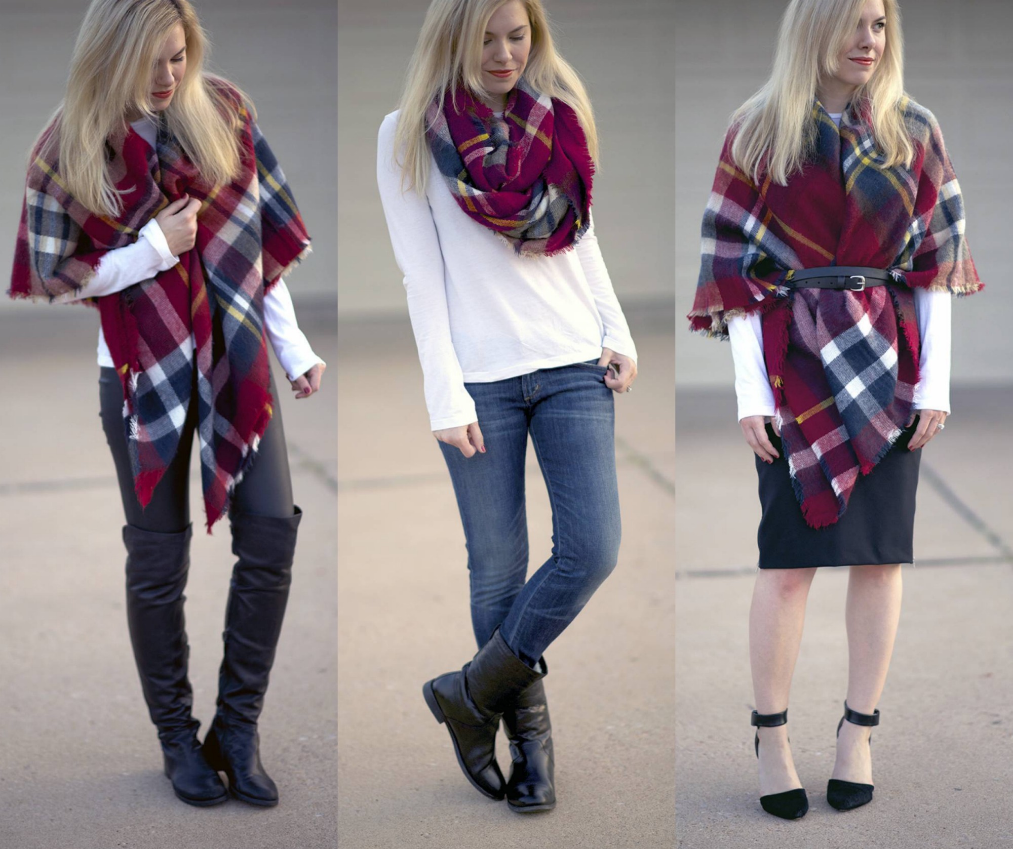 How to style a plaid blanket scarf