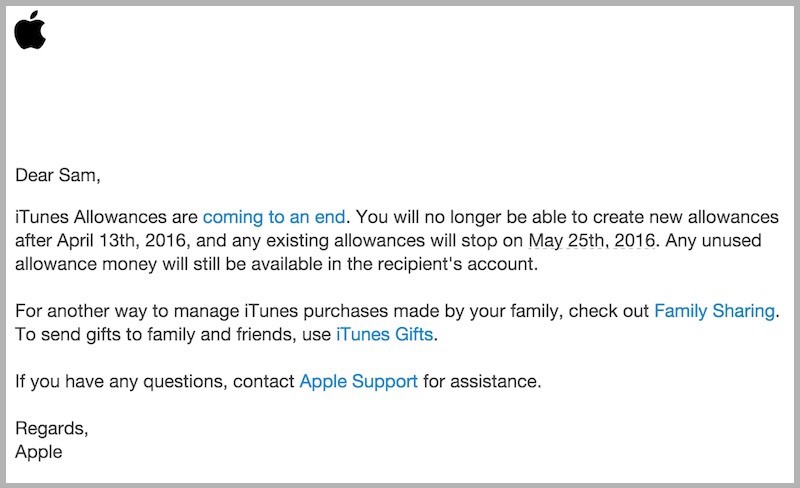 Apple is shutting down iTunes allowance for kids