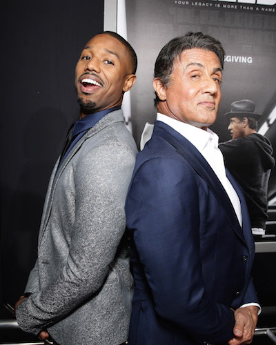 Michael B. Jordan and Producer Sylvester Stallone seen at Los Angeles World Premiere of New Line Cinemaâs and Metro-Goldwyn-Mayer Pictures' 'Creed' at Regency Village Theater on Thursday, November 19, 2015, in Westwood, CA. (Photo by Eric Charbonneau/Invision for Warner Bros/AP Images)