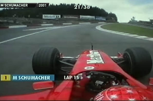Michael Schumacher rockets up Eau Rouge