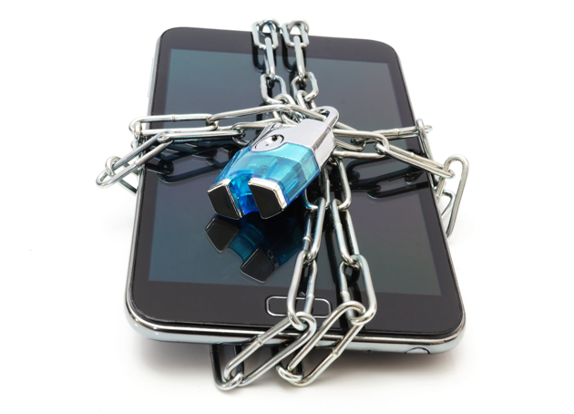 A Galaxy Note chained up in a lock