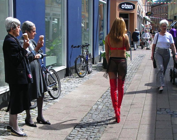 girl on street in bra, weird sightings, you don't see this every day, funny weird photos