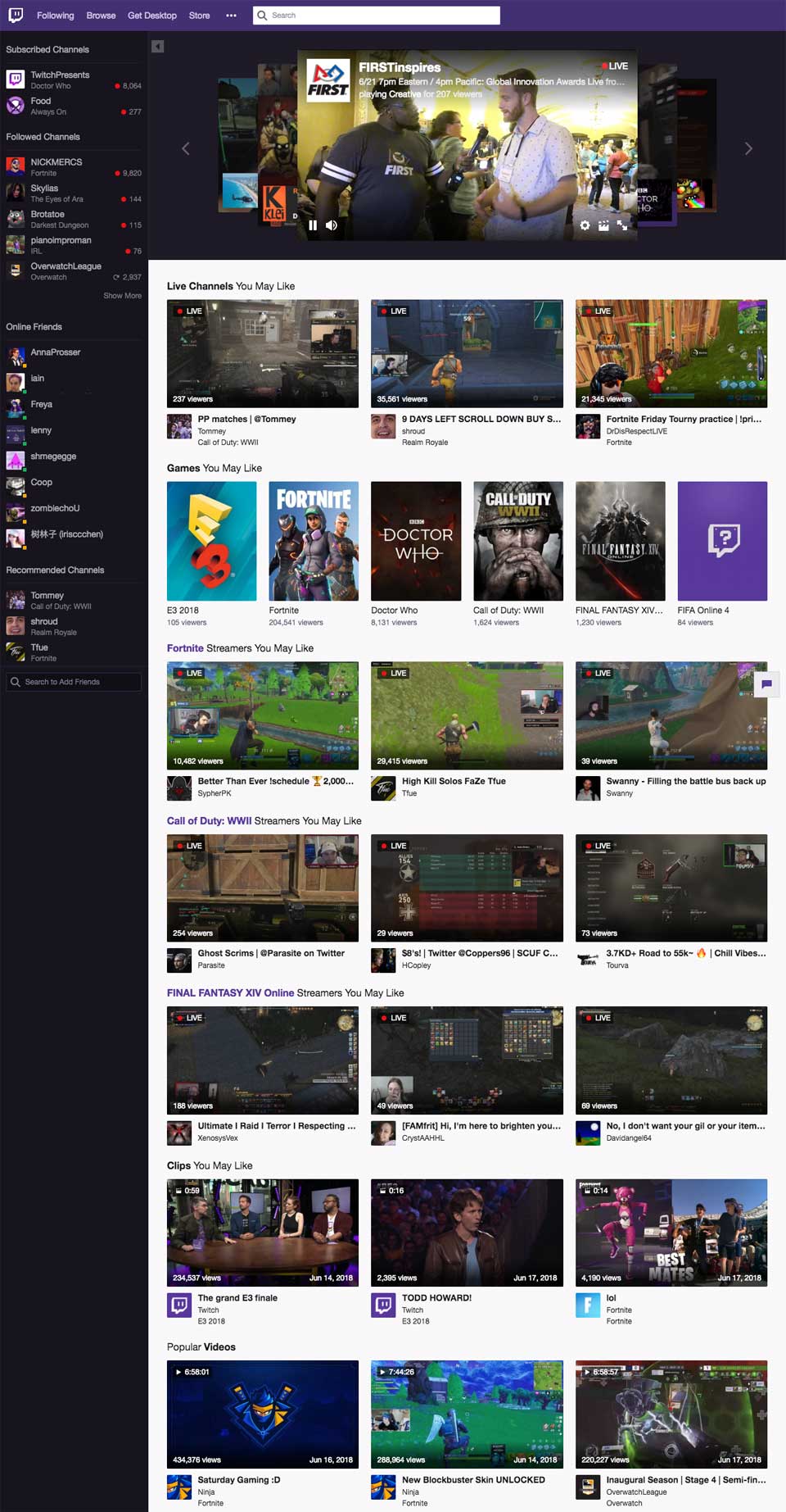Twitch homepage revamp