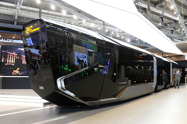 Russia's new tram is a Batmobile on the outside, tech hub on the inside