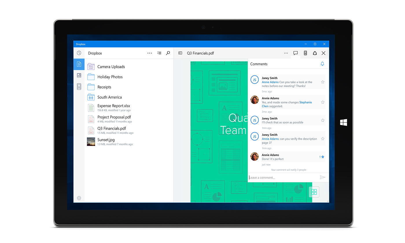 Dropbox just released a native Windows 10 app for tablets
