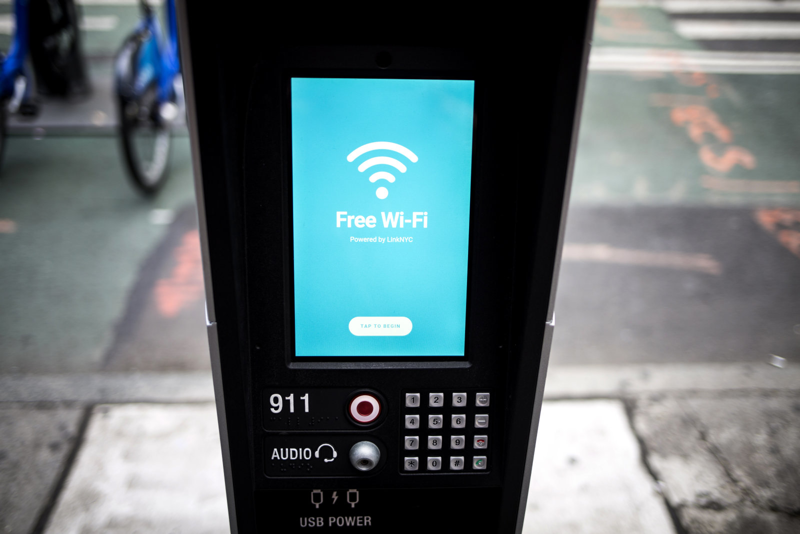 A LinkNYC kiosk stands in the Times Square neighborhood of New York, U.S., on Friday, Sept. 16, 2016. New York City's experiment to let people browse the internet from public terminals on city streets has ended, at least for now. On Wednesday, the operator of the terminals said it was removing their web browsing capabilities, saying people were monopolizing the kiosks and using them to look at content that wasn't appropriate for public viewing. Photographer: John Taggart/Bloomberg via Getty Images