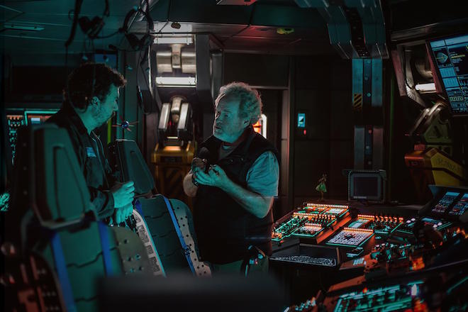 Ridley Scott with Danny McBride in ALIEN: COVENANT