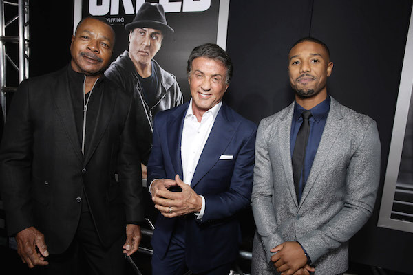 Carl Weathers, Producer Sylvester Stallone and Michael B. Jordan seen at Los Angeles World Premiere of New Line Cinemaâs and Metro-Goldwyn-Mayer Pictures' 'Creed' at Regency Village Theater on Thursday, November 19, 2015, in Westwood, CA. (Photo by Eric Charbonneau/Invision for Warner Bros/AP Images)