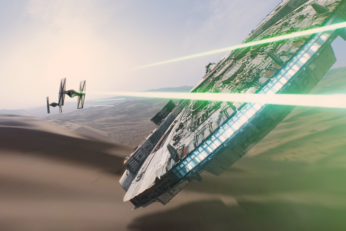 The Millennium Falcon in 'Star Wars: The Force Awakens'