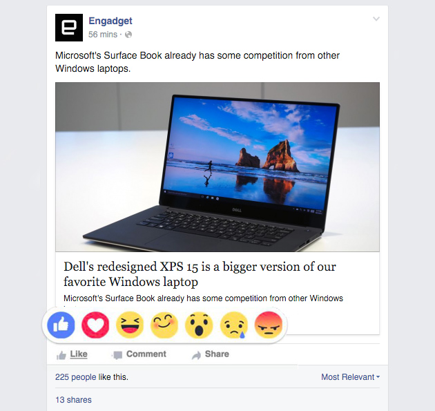 Facebook tests &#039;Reactions,&#039; a Like button with more emotions