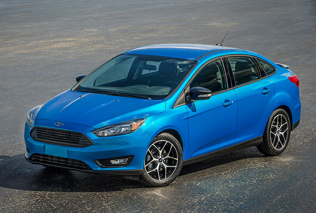 2015 Ford Focus Sedan - front three-quarter view, blue