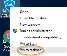 AOL Shield Pin to Taskbar