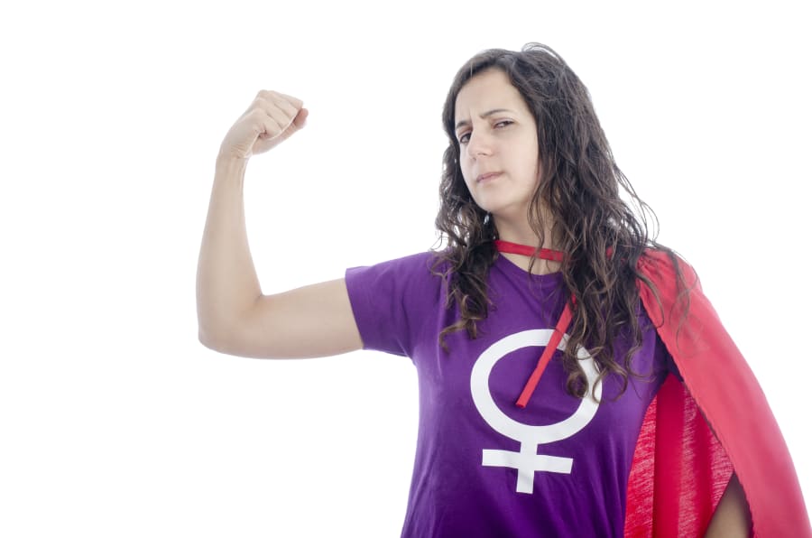 Woman superhero with woman symbol on the t-shirt.