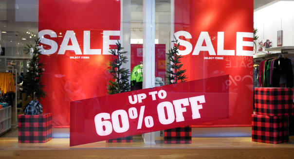 Store sale in a shopping mall on a Boxing Day in Toronto, Canada.