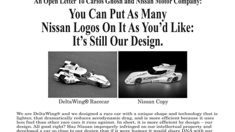 Deltawing takes out second ad targeting Nissan amidst design lawsuit