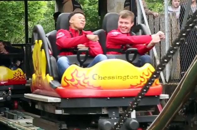 Jann Mardenborough and Mark Shulzhitskiy on a roller coaster
