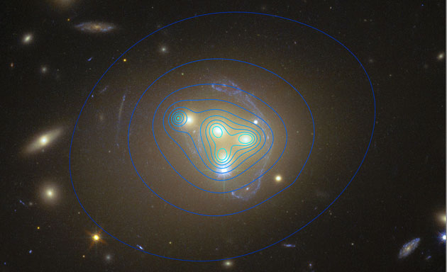 An illustration of dark matter in the Abell 3827 galaxy cluster