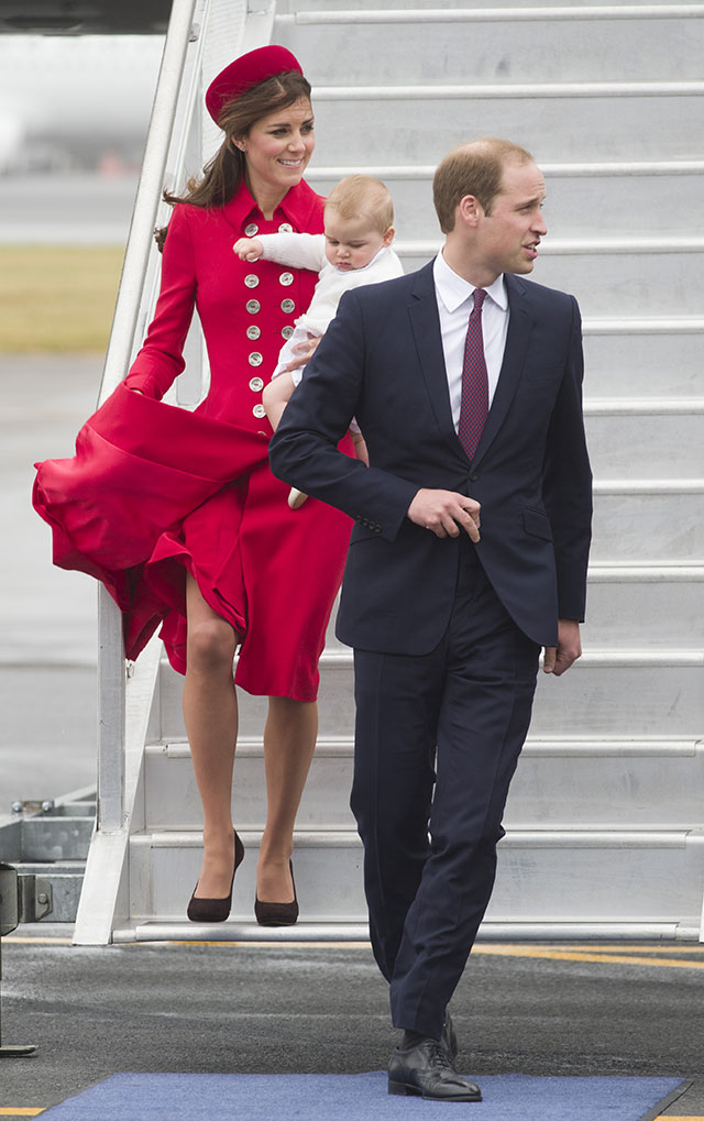 Kate Middleton Lands In New Zealand In Red Dress Coat And Princess ...