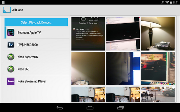 AllCast for Android on a tablet