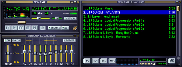 WinAmp playing some sweet drum and bass