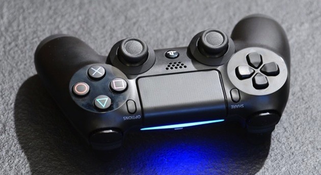 Sony DualShock 4 controller with its light bar on