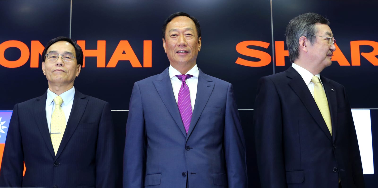 Foxconn Technology Group Chairman And Billionaire Terry Gou And Sharp Corp. President Kozo Takahashi Attend News Conference