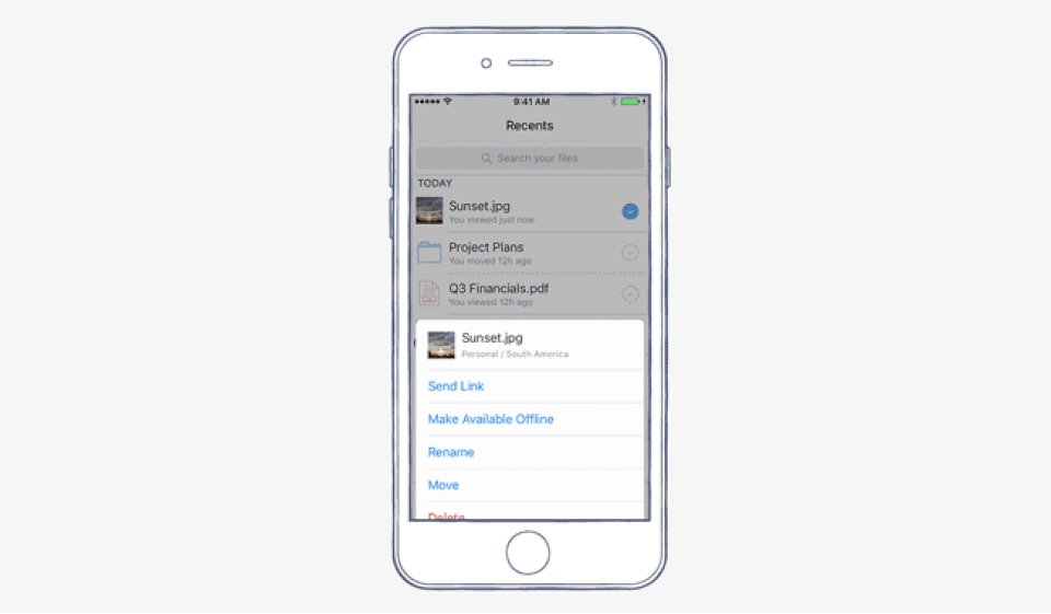 Dropbox's new action menu on iOS