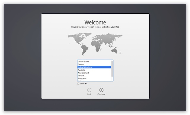 OS X Mavericks Setup Assistant