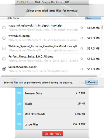 Disk Diag Choose Large Files Screen