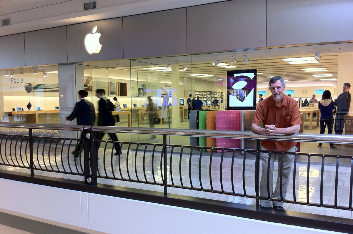 Gary Allen of Berkley, CA poses for a portrait in front of the Tysons Corner Apple Store in McLean, VA