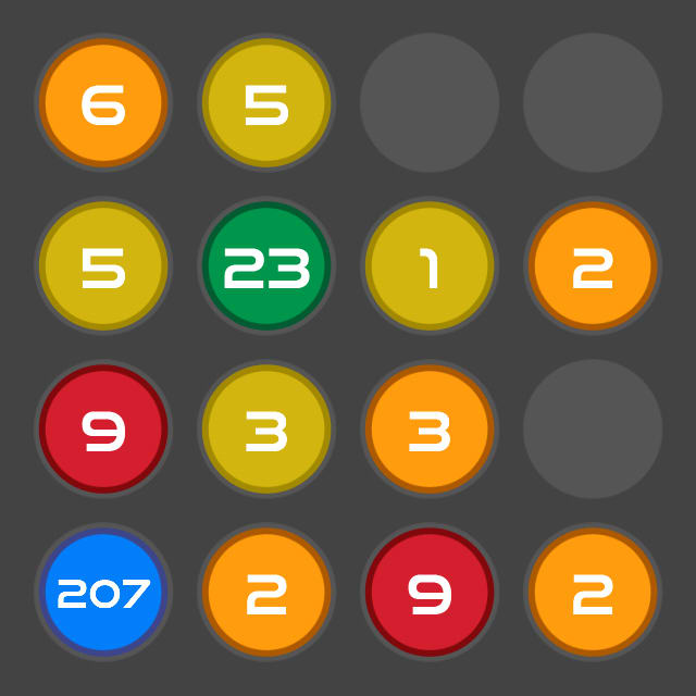 Players swipe to combine number bubbles of the same color to avoid filling up the board in Combine Colors