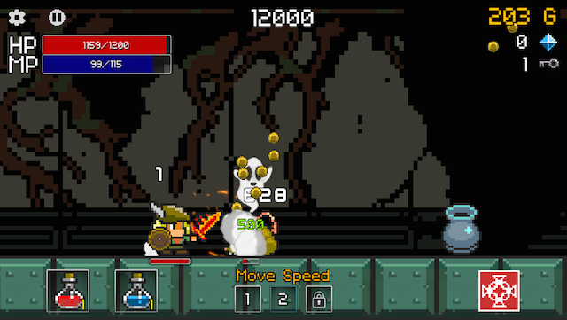 Players destroy enemies in an attempt to be the best knight in Buff Knight Lite
