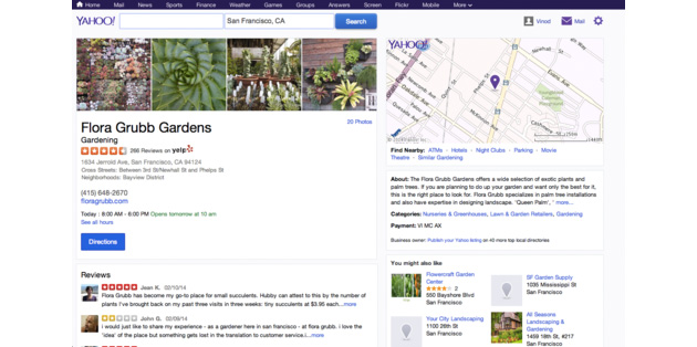 Yelp integration in Yahoo searches