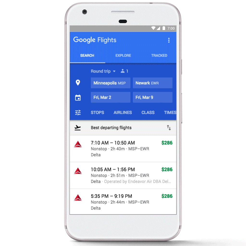 Google Flights economy amenities