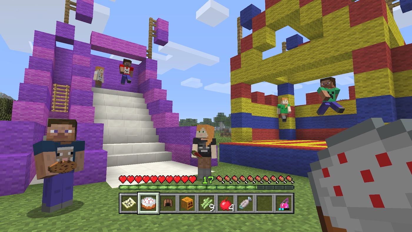 Minecraft birthday party with bouncy castles