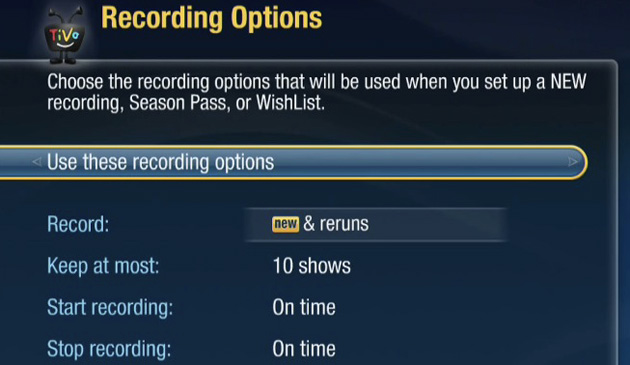 TiVo Default recording settings