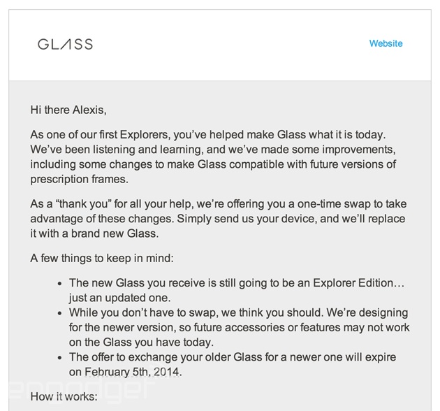 Google Glass upgrade invitation - top