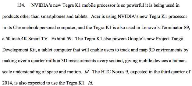 HTC Nexus 9 reference in NVIDIA's lawsuit